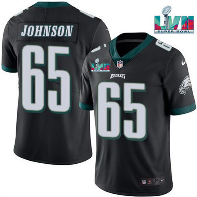 Men Women Youth Toddler Philadelphia Eagles 65 Lane Johnson Black Super Bowl LVII Patch Vapor Untouc