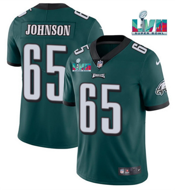 Men Women Youth Toddler Philadelphia Eagles 65 Lane Johnson Green Super Bowl LVII Patch Vapor Untouc