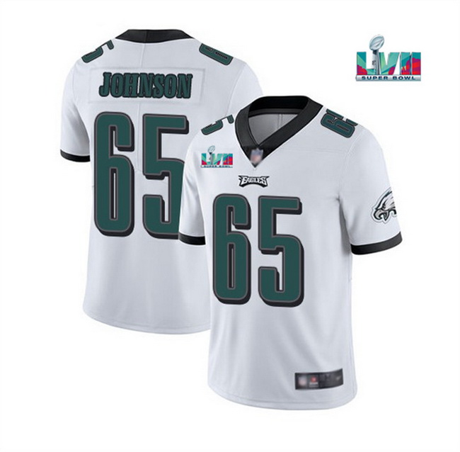 Men Women Youth Toddler Philadelphia Eagles 65 Lane Johnson White Super Bowl LVII Patch Vapor Untouc