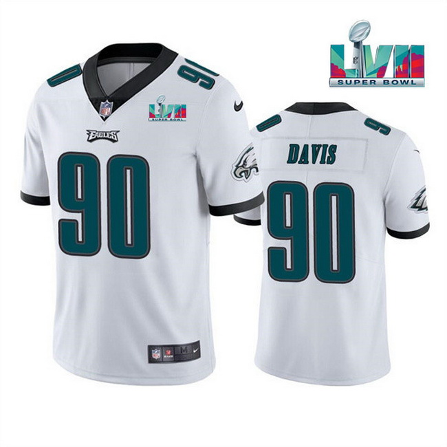 Men Women Youth Toddler Philadelphia Eagles 90 Jordan Davis White Super Bowl LVII Patch Vapor Untouc