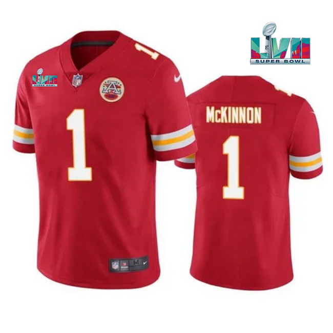 Men Women Youth Toddler Kansas City Chiefs 1 Jerick McKinnon Red Super Bowl LVII Patch Vapor Untouch