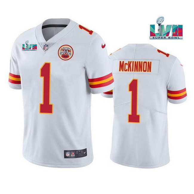 Men Women Youth Toddler Kansas City Chiefs 1 Jerick McKinnon White Super Bowl LVII Patch Vapor Untou