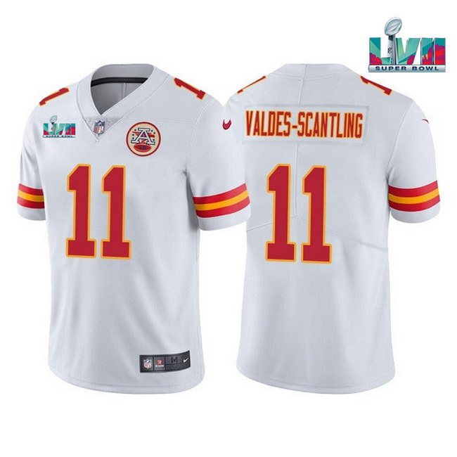 Men Women Youth Toddler Kansas City Chiefs 11 Marquez Valdes Scantling White Super Bowl LVII Patch V