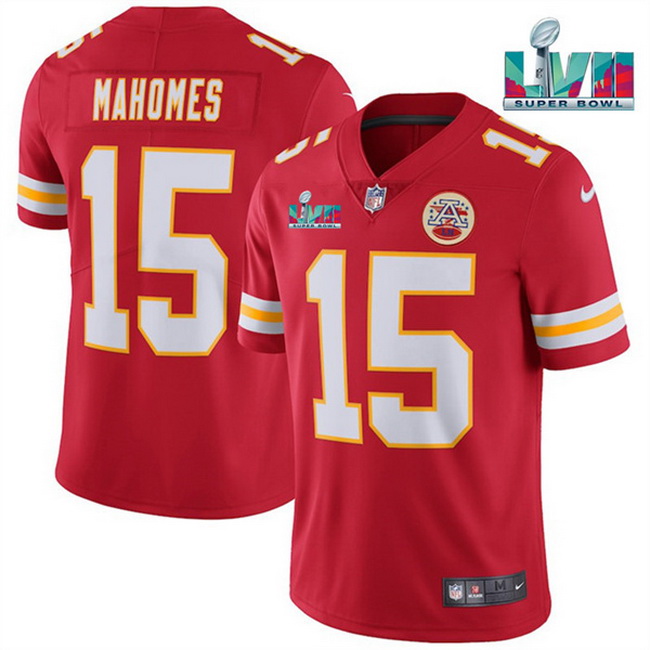 Men Women Youth Toddler Kansas City Chiefs 15 Patrick Mahomes Red Super Bowl LVII Patch Vapor Untouc