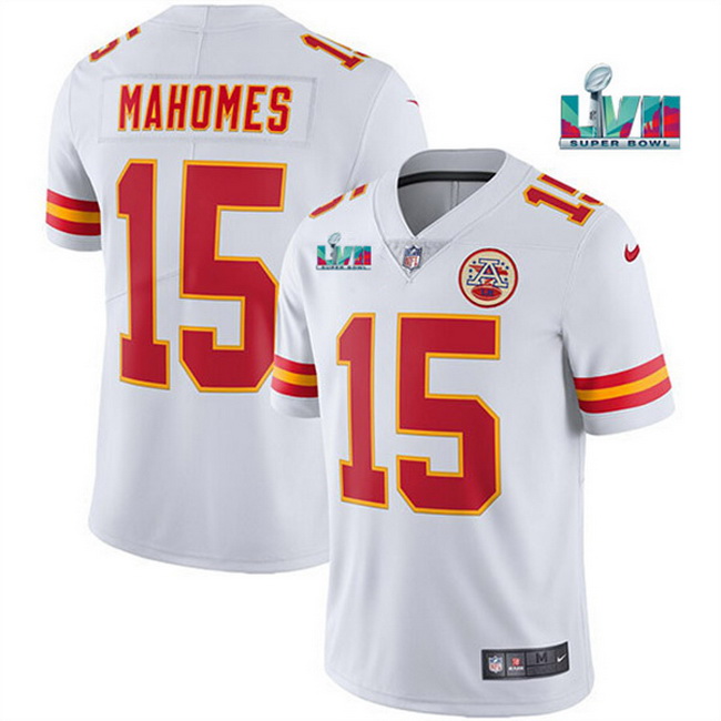 Men Women Youth Toddler Kansas City Chiefs 15 Patrick Mahomes White Super Bowl LVII Patch Vapor Unto