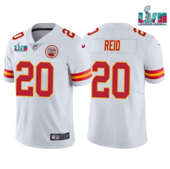 Men Women Youth Toddler Kansas City Chiefs 20 Justin Reid White Super Bowl LVII Patch Vapor Untoucha