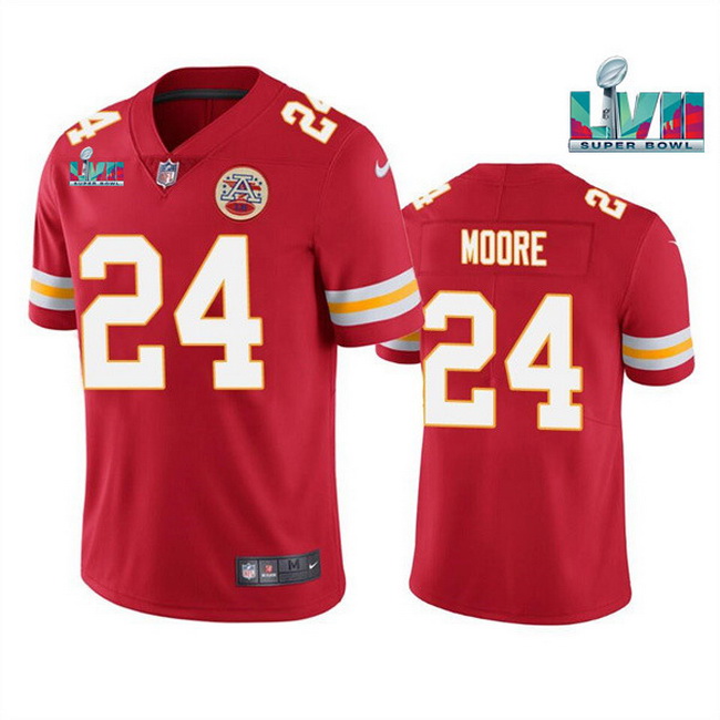 Men Women Youth Toddler Kansas City Chiefs 24 Skyy Moore Red Super Bowl LVII Patch Vapor Untouchable