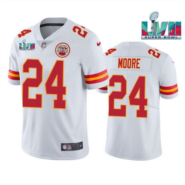 Men Women Youth Toddler Kansas City Chiefs 24 Skyy Moore White Super Bowl LVII Patch Vapor Untouchab