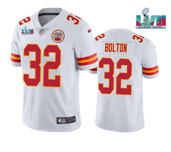 Men Women Youth Toddler Kansas City Chiefs 32 Nick Bolton White Super Bowl LVII Patch Vapor Untoucha