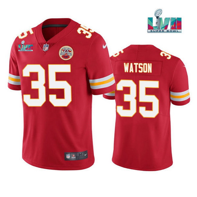 Men Women Youth Toddler Kansas City Chiefs 35 Jaylen Watson Red Super Bowl LVII Patch Vapor Untoucha