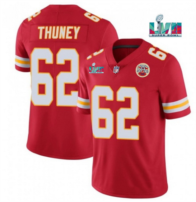 Men Women Youth Toddler Kansas City Chiefs 62 Joe Thuney Red Super Bowl LVII Patch Vapor Untouchable