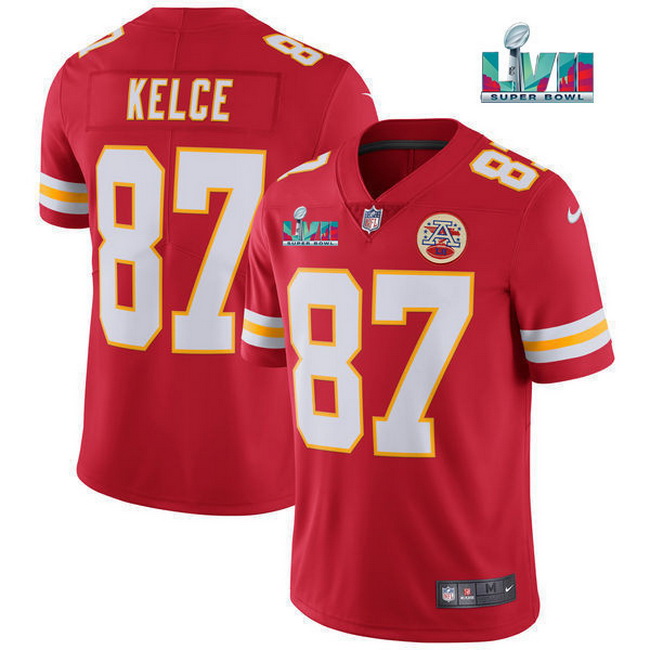 Men Women Youth Toddler Kansas City Chiefs 87 Travis Kelce Red Super Bowl LVII Patch Vapor Untouchab