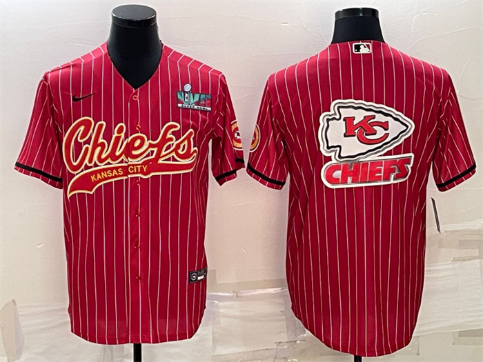 Men Kansas City Chiefs Red Team Big Logo With Super Bowl LVII Patch Cool Base Stitched Baseball Jers