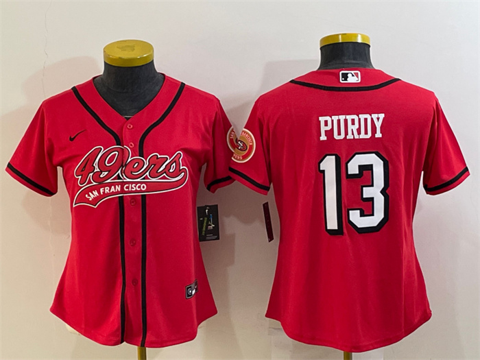 Women San Francisco 49ers 13 Brock Purdy New Red With Patch Cool Base Stitched Baseball Jersey