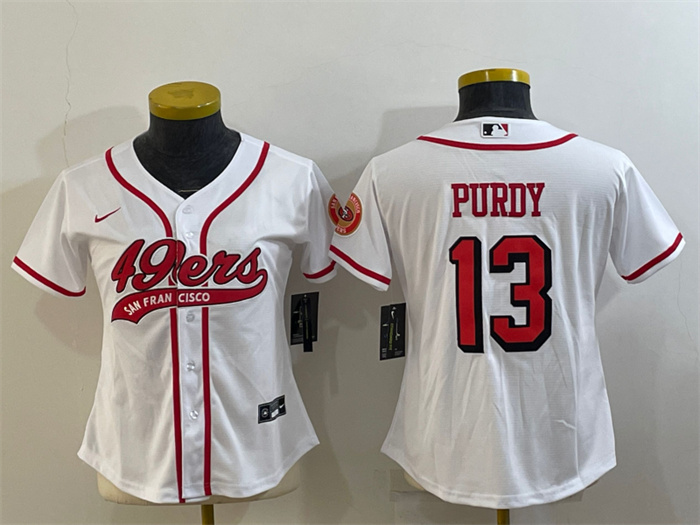 Women San Francisco 49ers 13 Brock Purdy New White With Patch Cool Base Stitched Baseball Jersey