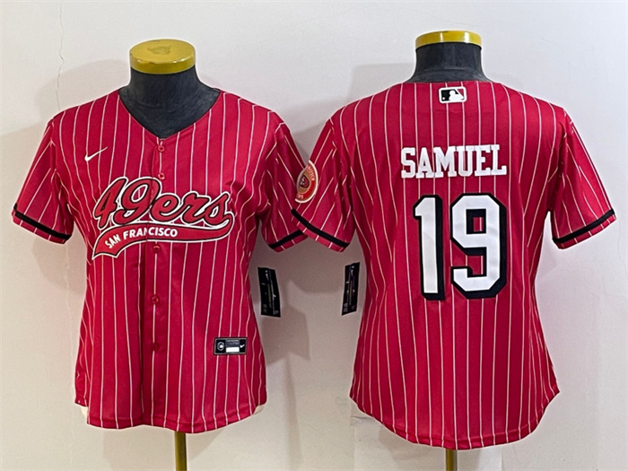 Women San Francisco 49ers 19 Deebo Samuel New Red With Patch Cool Base Stitched Baseball JerseyS