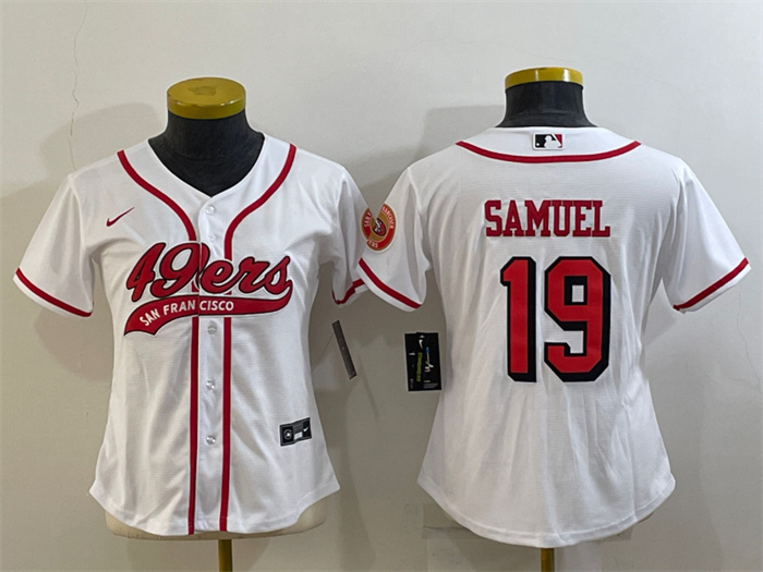 Women San Francisco 49ers 19 Deebo Samuel New White With Patch Cool Base Stitched Baseball Jersey