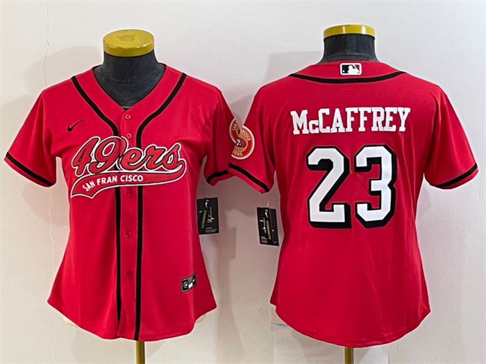 Women San Francisco 49ers 23 Christian McCaffrey New Red With Patch Cool Base Stitched Baseball Jers