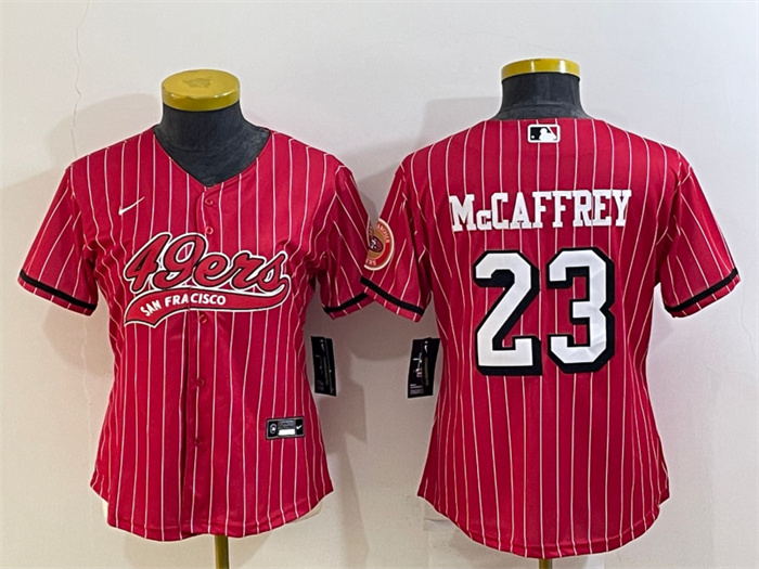 Women San Francisco 49ers 23 Christian McCaffrey New Red With Patch Cool Base Stitched Baseball Jers