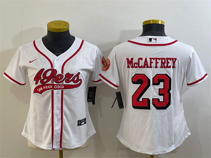 Women San Francisco 49ers 23 Christian McCaffrey New White With Patch Cool Base Stitched Baseball Je