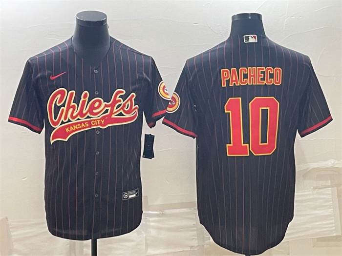 Men Kansas City Chiefs 10 Isiah Pacheco Black With Patch Cool Base Stitched Baseball Jersey