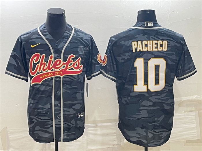 Men Kansas City Chiefs 10 Isiah Pacheco Grey Camo With Patch Cool Base Stitched Baseball Jersey