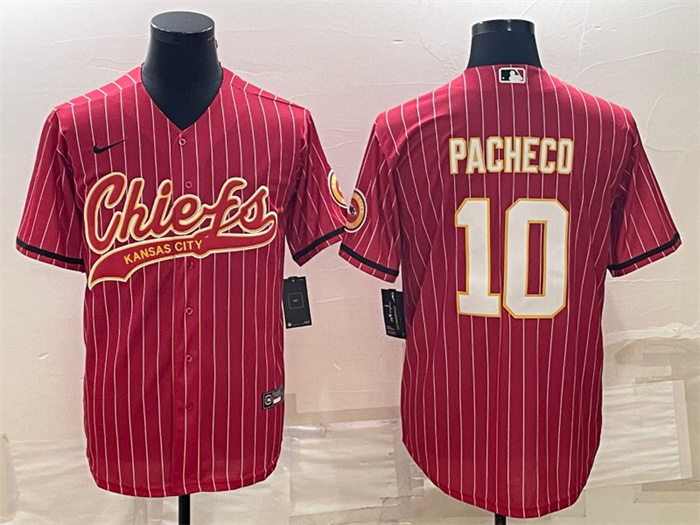 Men Kansas City Chiefs 10 Isiah Pacheco Red With Patch Cool Base Stitched Baseball Jersey