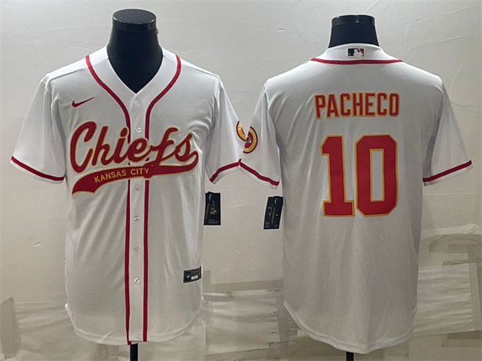 Men Kansas City Chiefs 10 Isiah Pacheco White With Patch Cool Base Stitched Baseball Jersey