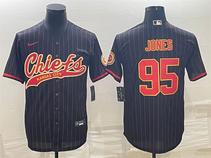 Men Kansas City Chiefs 95 Chris Jones Black With Patch Cool Base Stitched Baseball Jerseys