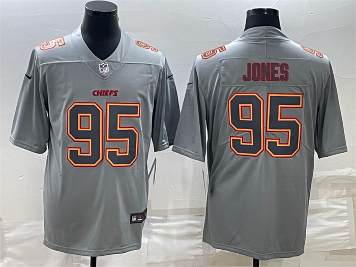 Men Kansas City Chiefs 95 Chris Jones Gray Atmosphere Fashion Stitched Jersey