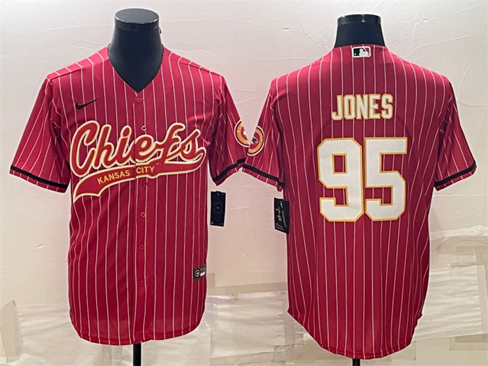 Men Kansas City Chiefs 95 Chris Jones Red With Patch Cool Base Stitched Baseball Jerseys