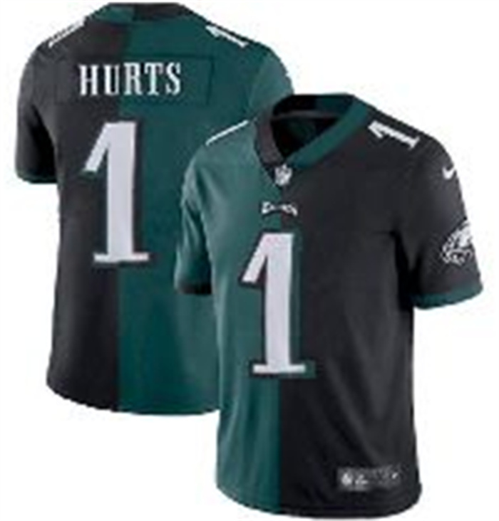 Men Philadelphia Eagles 1 Jalen Hurts Black  26 Green Split Limited Stitched Jersey