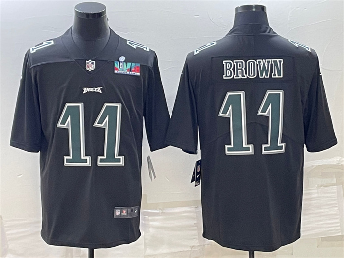 Men Philadelphia Eagles 11 A J  Brown Black Green Super Bowl LVII Patch Vapor Untouchable Limited St