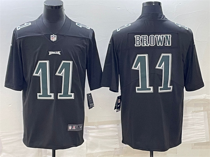 Men Philadelphia Eagles 11 A J  Brown Black Green Vapor Untouchable Limited Stitched Jersey