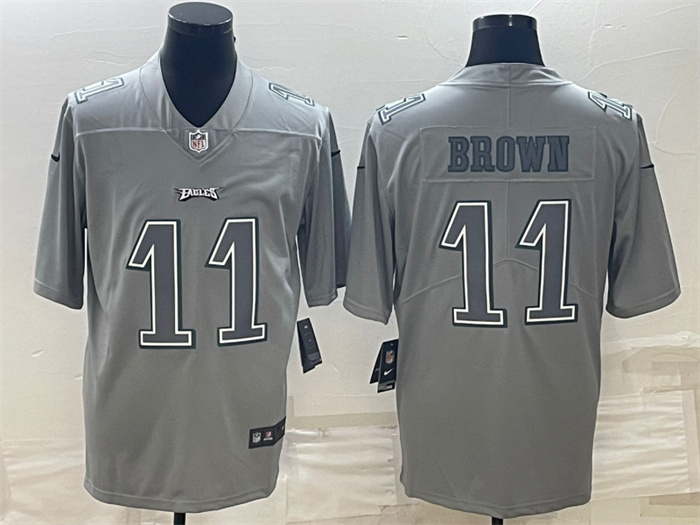 Men Philadelphia Eagles 11 A J  Brown Gray Atmosphere Fashion Stitched Jersey