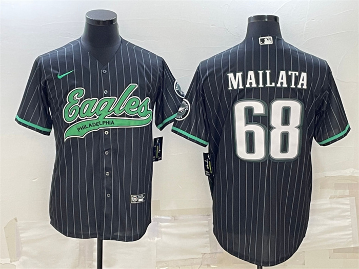 Men Philadelphia Eagles 68 Jordan Mailata Black With Patch Cool Base Stitched Baseball Jerseys