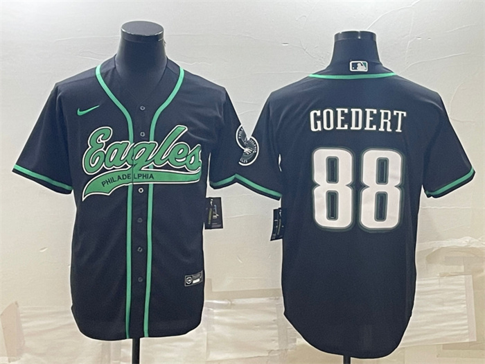 Men Philadelphia Eagles 88 Dallas Goedert Black With Patch Cool Base Stitched Baseball Jersey