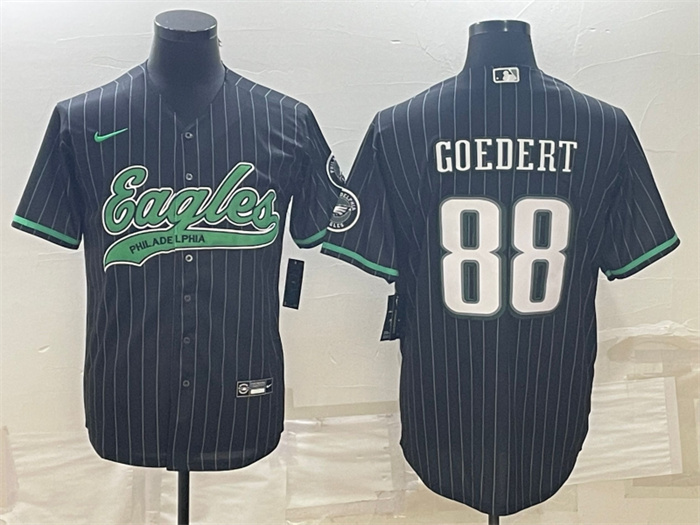 Men Philadelphia Eagles 88 Dallas Goedert Black With Patch Cool Base Stitched Baseball Jerseys