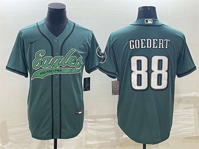 Men Philadelphia Eagles 88 Dallas Goedert Green With Patch Cool Base Stitched Baseball Jersey