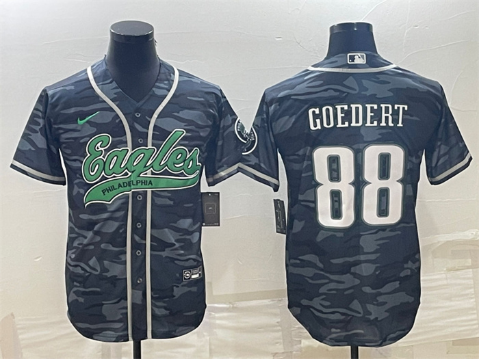 Men Philadelphia Eagles 88 Dallas Goedert Grey Camo With Patch Cool Base Stitched Baseball Jersey