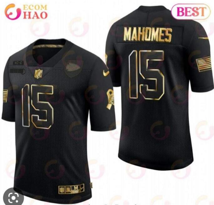 Men’s Kansas City Chiefs #15 Patrick Mahomes Black Salute to service Stitched Jersey