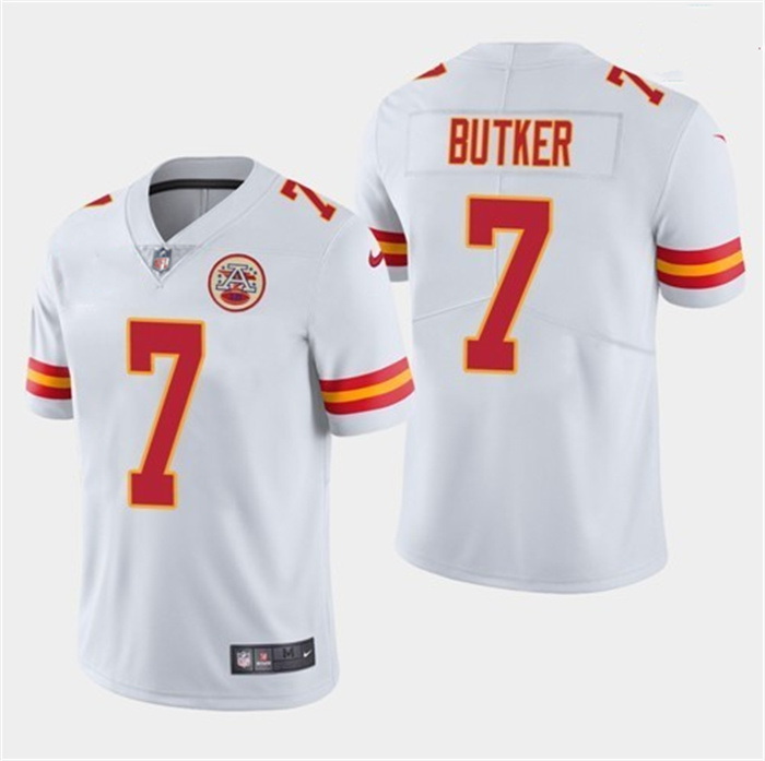 Men Kansas City Chiefs 7 Harrison Butker White Vapor Untouchable Limited Stitched Jersey