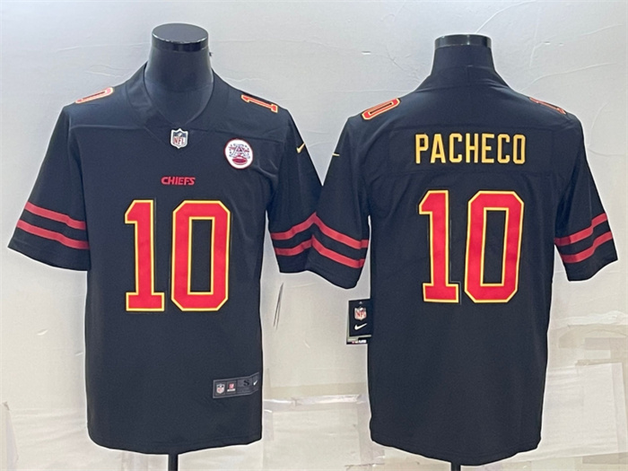 Men Kansas City Chiefs 10 Isiah Pacheco Black Red Gold Vapor Untouchable Limited Stitched Jersey