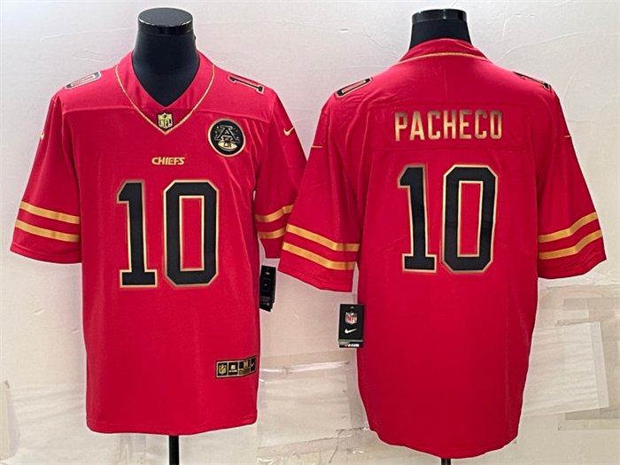 Men Kansas City Chiefs 10 Isiah Pacheco Red Gold Vapor Untouchable Limited Stitched Jersey