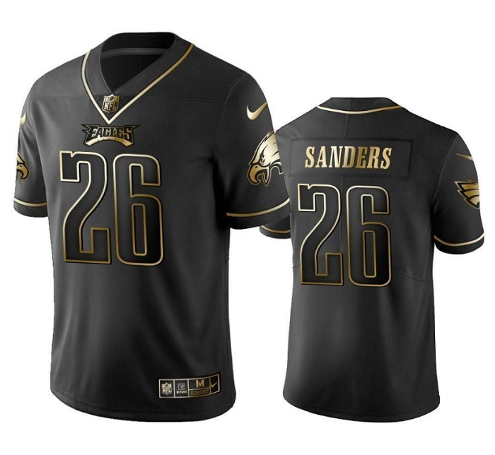 Men Philadelphia Eagles 26 Miles Sanders Black Golden Edition Stitched Football Jersey