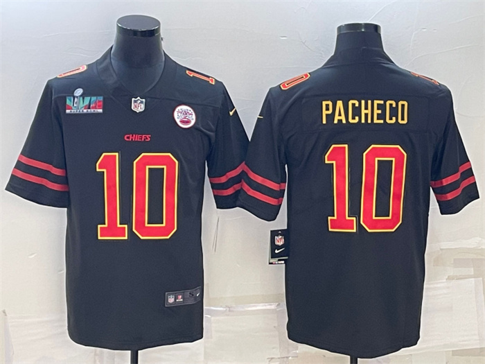 Men Kansas City Chiefs 10 Isiah Pacheco Black Red Gold Super Bowl LVII Patch Vapor Untouchable Limit