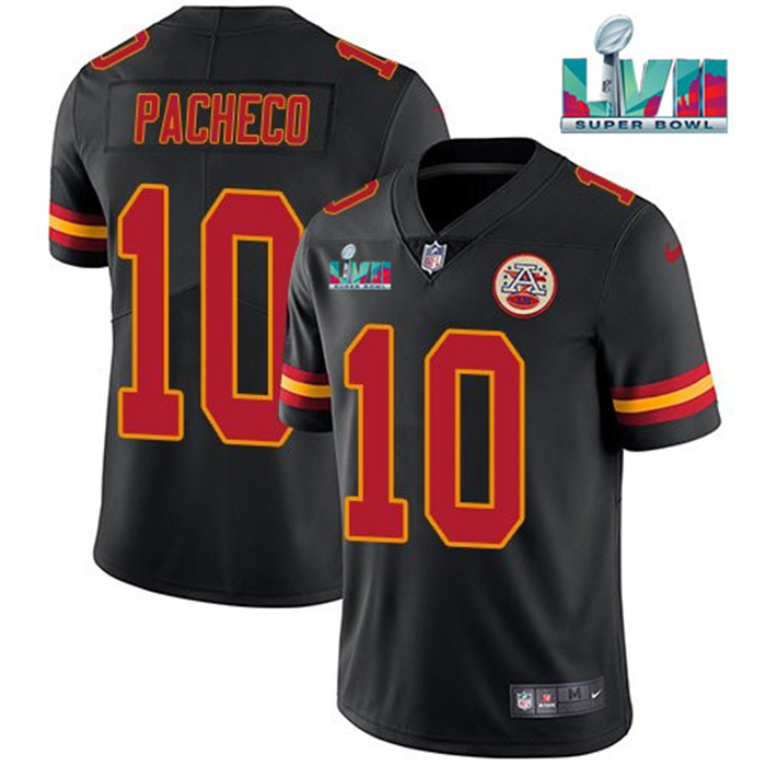 Men Kansas City Chiefs 10 Isiah Pacheco Black Super Bowl LVII Patch Vapor Untouchable Limited Stitch