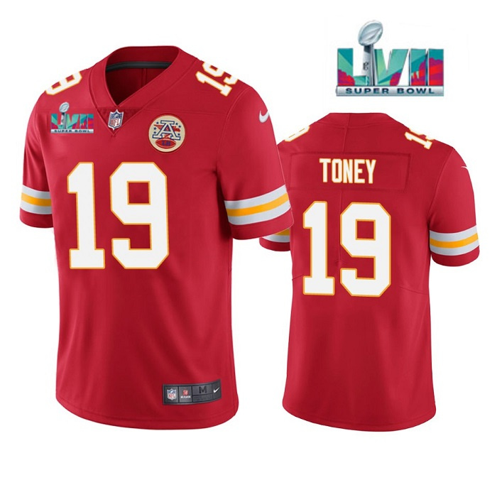 Men Kansas City Chiefs 19 Kadarius Toney Red Super Bowl LVII Patch Vapor Untouchable Limited Stitche