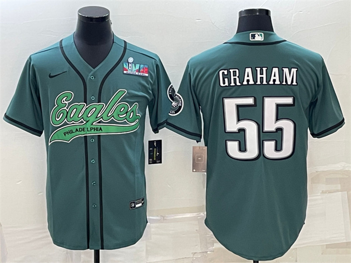 Men Philadelphia Eagles 55 Brandon Graham Green With Super Bowl LVII Patch Cool Base Stitched Baseba