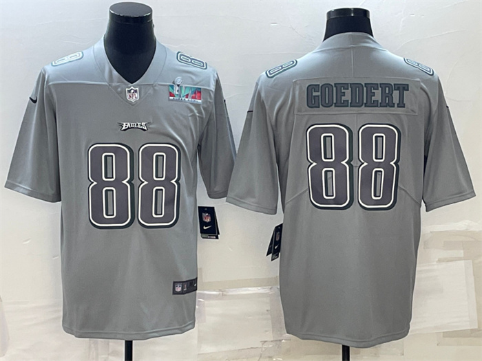 Men Philadelphia Eagles 88 Dallas Goedert Gray Super Bowl LVII Patch Atmosphere Fashion Stitched Jer